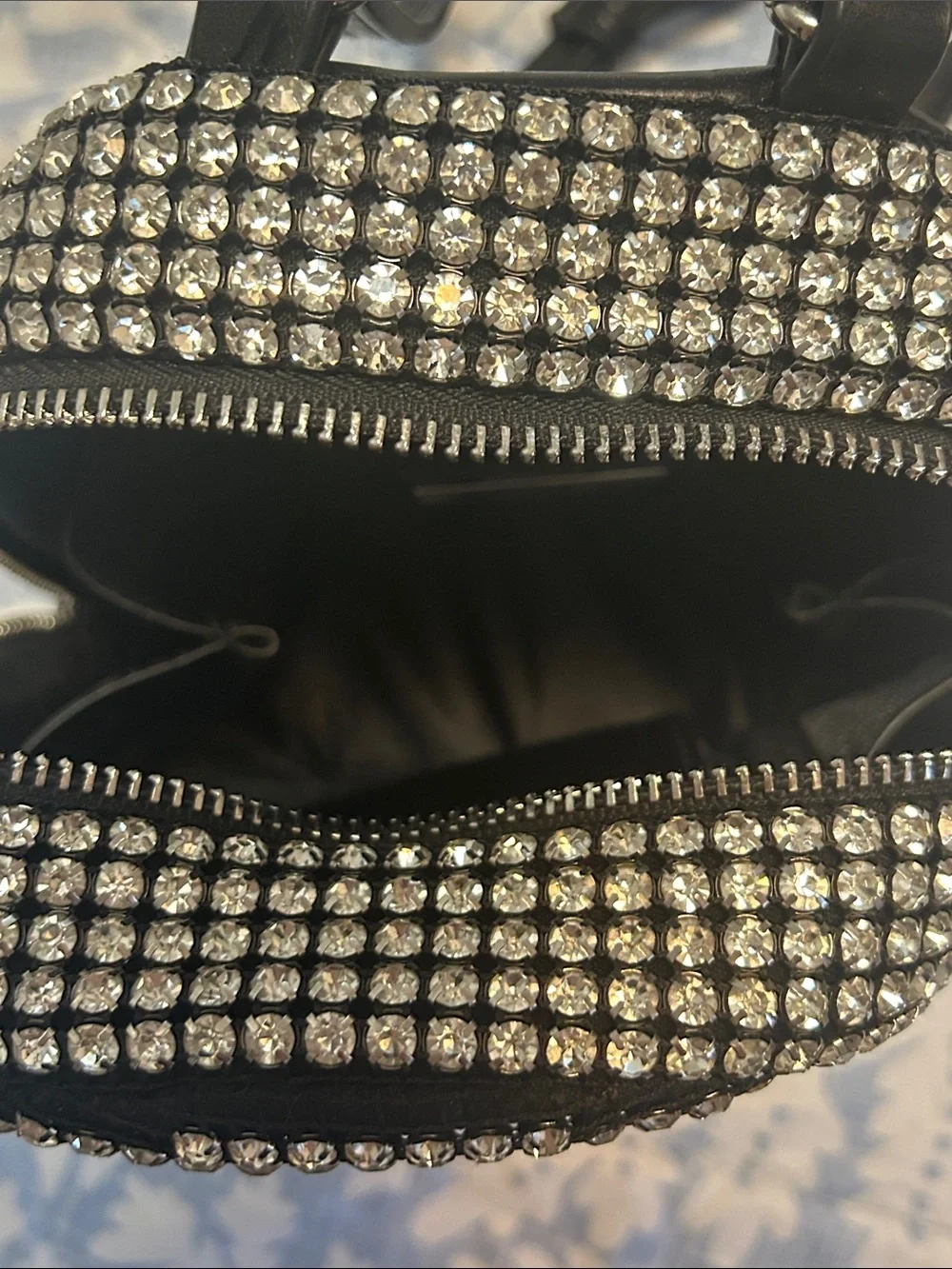 MMS Rhinestone Mesh Mini Backpack With Adjustable Straps and Front Zip Pocket